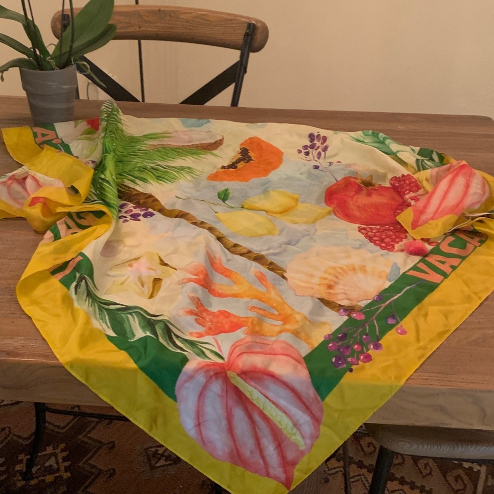 NWT Gemma Layne Fruit Print Tassle Silk Square Scarf